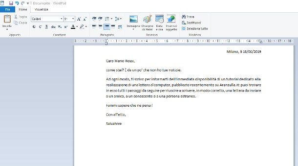 Come scrivere una lettera al computer Windows - WordPad