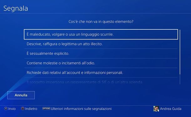 Come segnalare su PS4