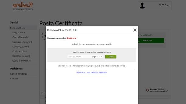 Come rinnovare PEC Aruba automaticamente