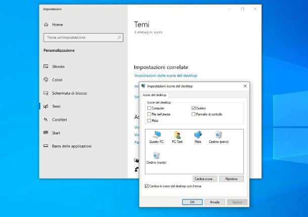 Come togliere icone dal desktop Windows 10