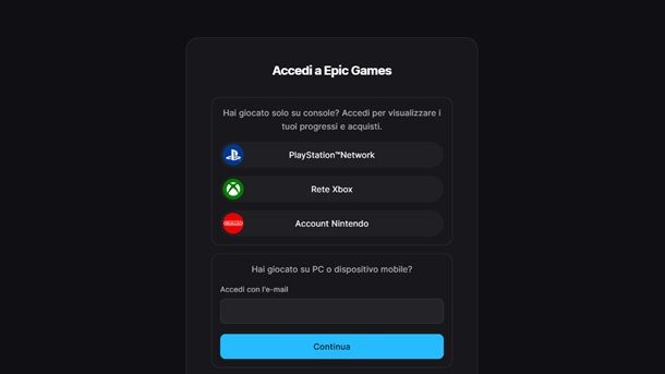 Accedi a Epic Games PlayStation