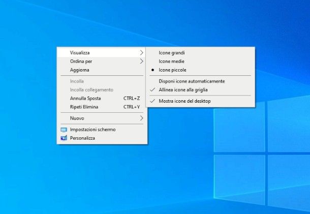 Come togliere tutte le icone dal desktop Windows 10