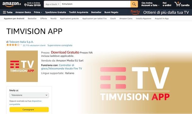 Scaricare TIMVISION da Amazon