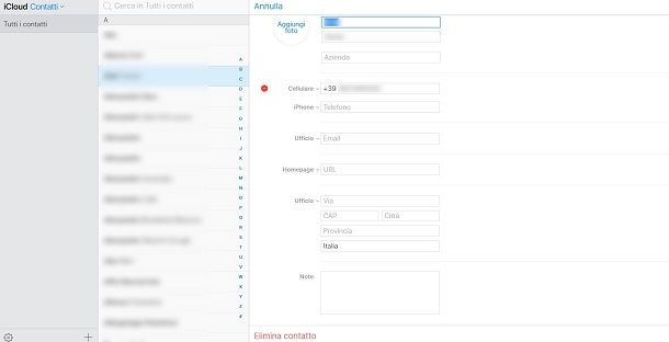 Eliminazione contatti di iCloud