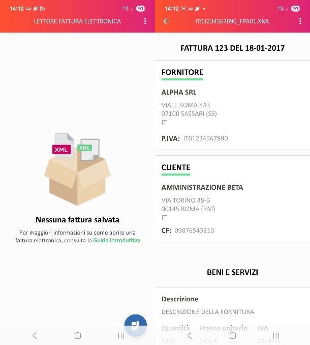 Come aprire file XML fattura elettronica Android