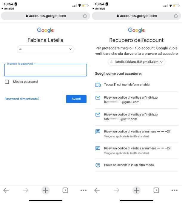 Reimpostazione password Google da iPhone