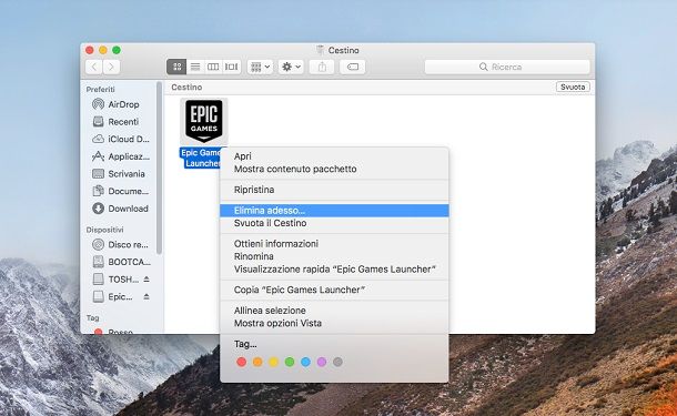 Come disinstallare Epic Games Launcher da mac