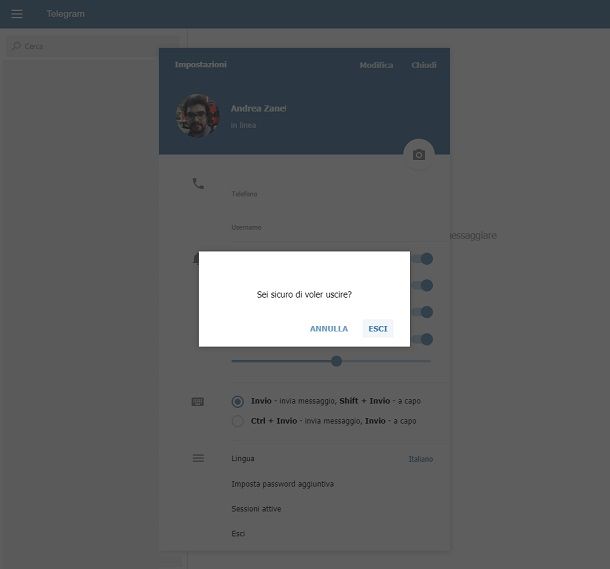 Come uscire da Telegram Web PC