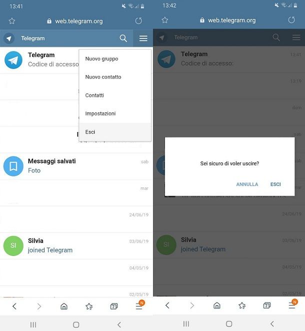 Come uscire da Telegram Web da smartphone e tablet