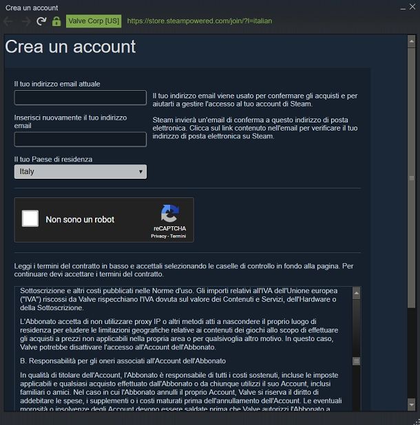 Crea account Steam