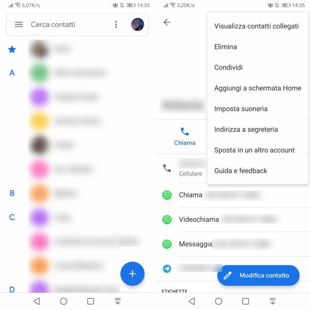 Come eliminare contatto da rubrica Contatti Android