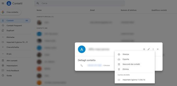 Come eliminare contatto da rubrica Gmail