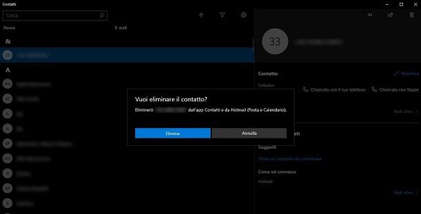 Come eliminare contatto da rubrica Windows