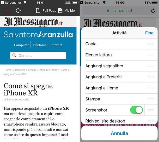 Pagine Web Screenshot iPhone XR