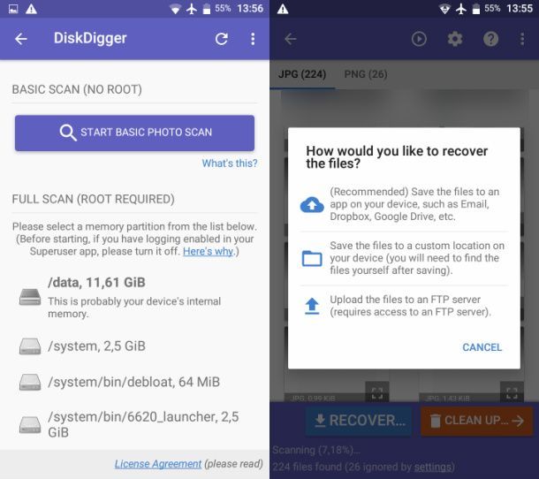 Recuperare screenshot DiskDigger Android