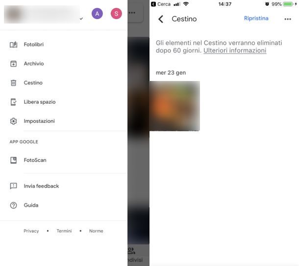 Recuperare screenshot Google Foto iOS