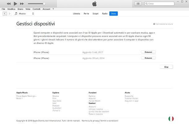 Rimuovi iPhone iTunes