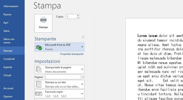 Stampare da Word in PDF su Windows