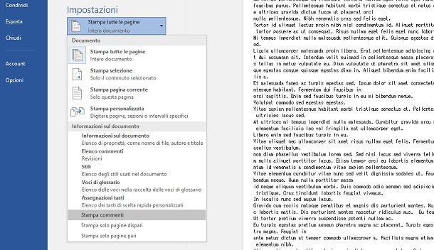 Stampare da Word senza commenti su Windows