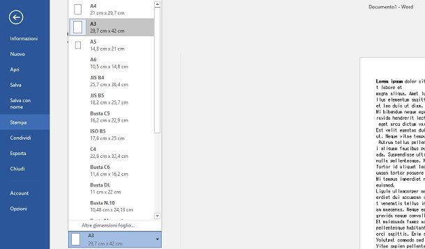 Stampare da Word su Windows in A3