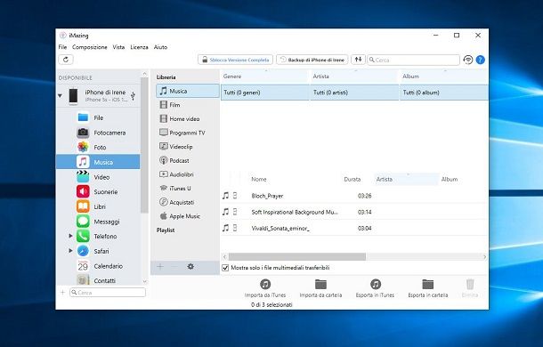 Trasferire musica con iMazing