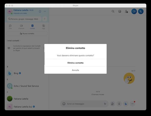 Eliminare contatto Skype