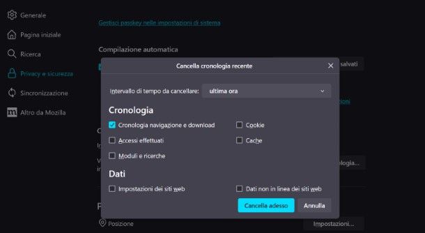 Come bloccare cancellazione cronologia Firefox