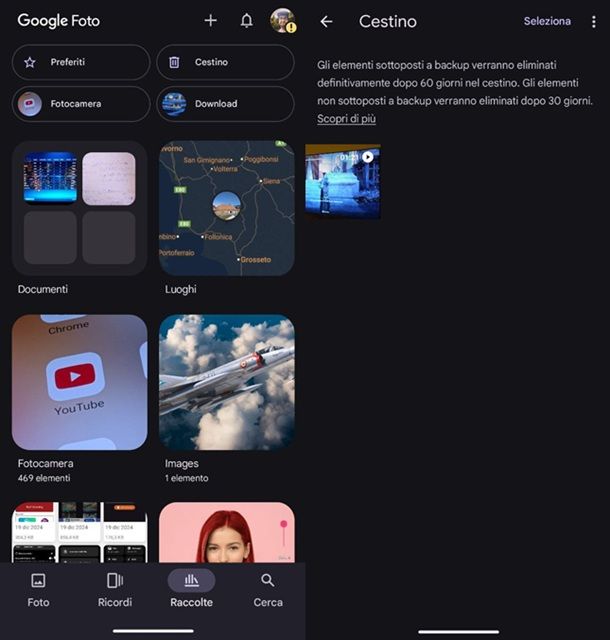 Google Foto Cestino Android
