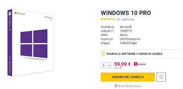 Aggiornare Windows 10 Home a Pro tramite Product Key