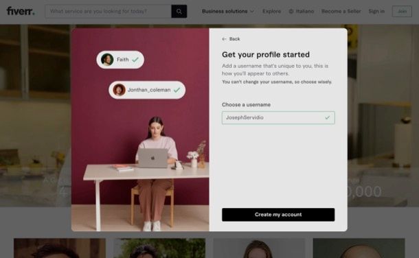 Creare account Fiverr