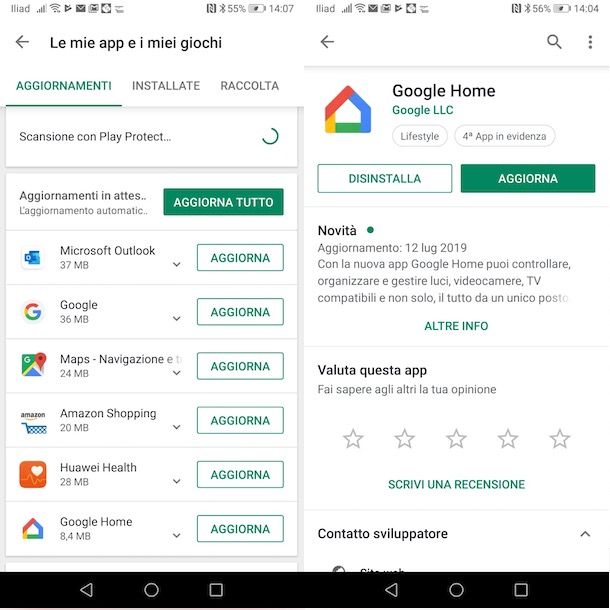 Aggiornare Google Home su Android