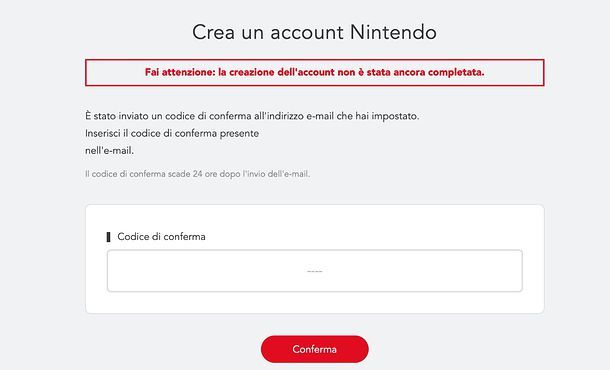 Creazione account Nintendo