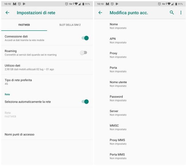 Impostazioni per attivare i dati mobili sul telefono Android