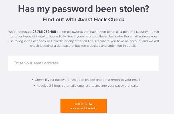 Siti per sapere se un'email è stata hackerata - Avast