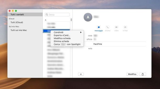 Eliminazione contatti di macOS