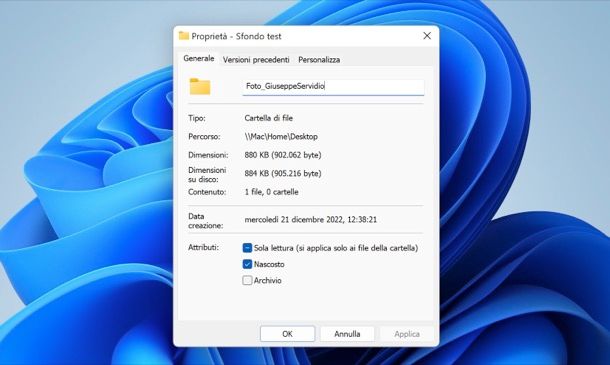 Nascondere cartella su Windows 11