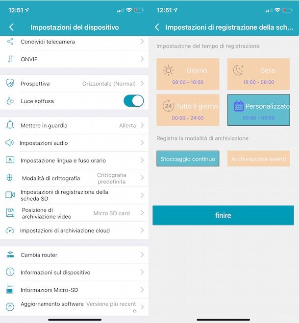 Configurare riprese microSD