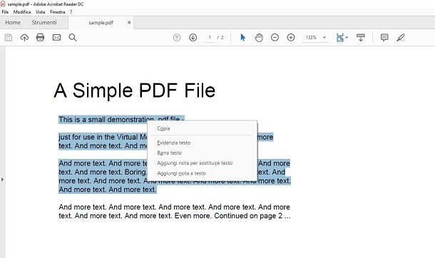 copiare testo da un PDF con Adobe Acrobat Reader