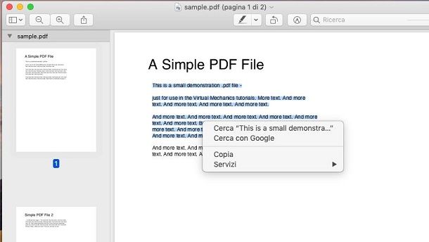 copiare testo da un PDF con Anteprima di macOS