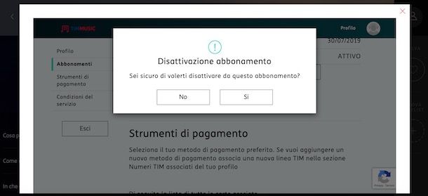 Disattivazione abbonamento TIMMUSIC