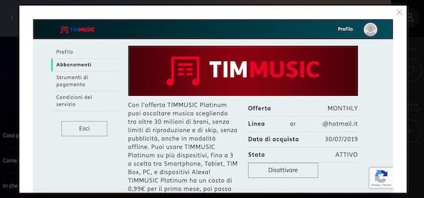 Disattivazione TIMMUSIC da computer