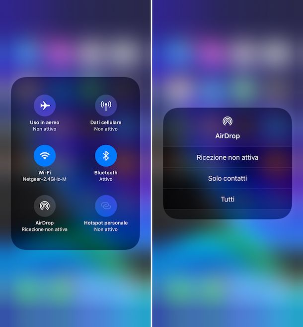 Screenshot che mostra come attivare AirDrop su iPhone