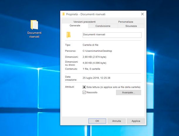 Nascondere una cartella su Windows