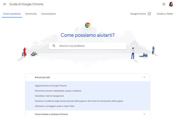 Pagina di assistenza Chrome