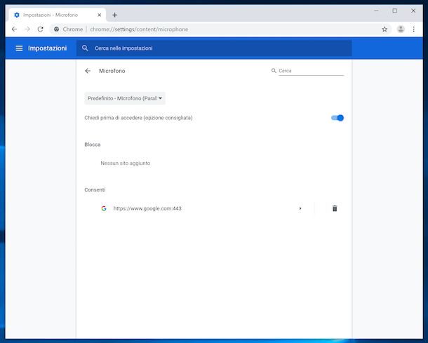 Impostazioni microfono Chrome