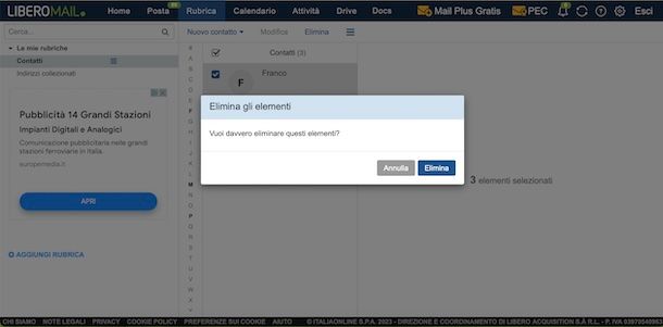 Eliminare contatto da Libero Mail