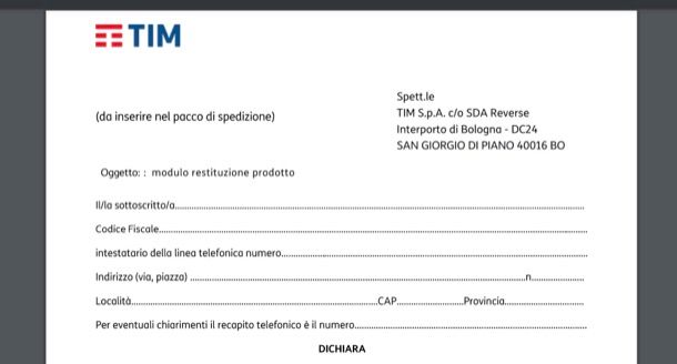 Restituzione modem TIM