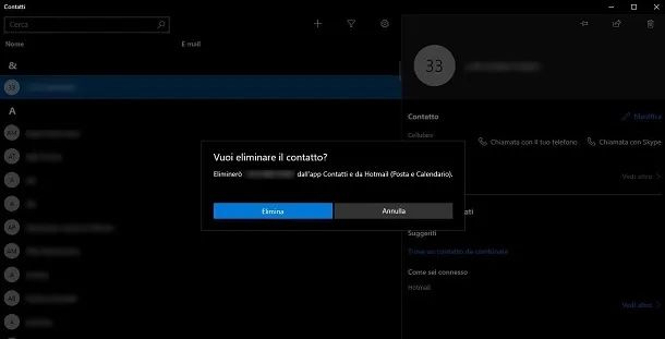 Eliminare contatto da Windows