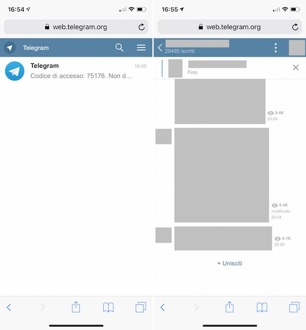 Screenshot di Telegram su iPhone