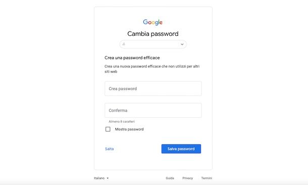 Reimpostare password da PC